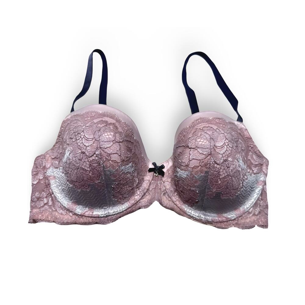 Victoria Secret Dream Angels Blush Pink Metallic Lace Lined Demi Bra Size 34D